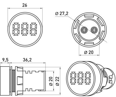 Temperature indicator LED E.AD22.TEMP, Ø22MM, AC 80-380 V, -25…+199 °c GREEN, E.NEXT