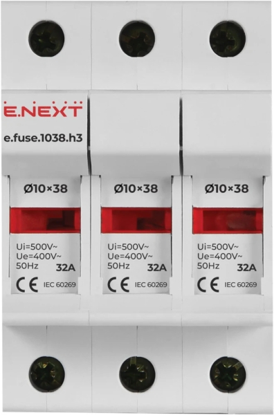 FUSE holder FOR DIN RAIL E.FUSE.1038.H3, FOR FUSES 10×38, 3P, 32 A, E.NEXT