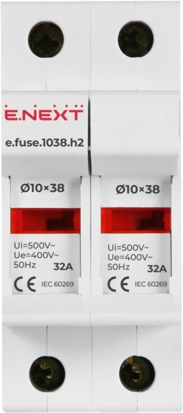 FUSE holder FOR DIN RAIL E.FUSE.1038.H2, FOR FUSES 10×38, 2P, 32 A, E.NEXT