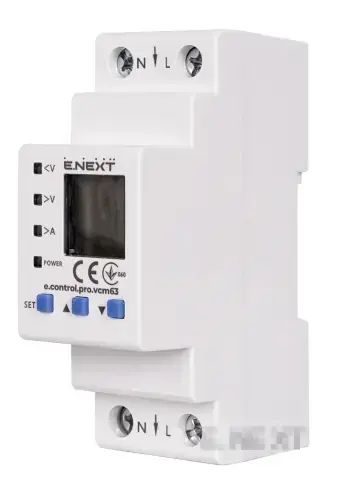 РЕЛЕ ЗА КОНТРОЛ НА НАПРЕЖЕНИЕ И ТОК, МОНОФАЗНО 63А, С ИНДИКАЦИЯ E.CONTROL.PRO.VCM63 E.NEXT