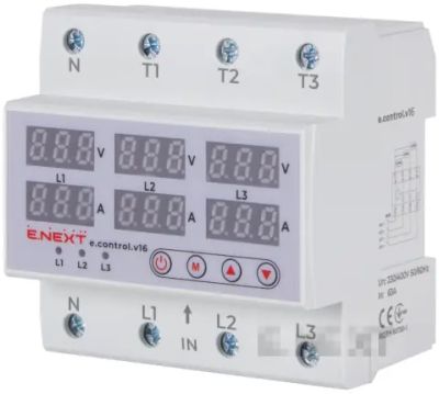 РЕЛЕ ЗА КОНТРОЛ НА НАПРЕЖЕНИЕ И ТОК, ТРИФАЗНО 63А, С ИНДИКАЦИЯ E.CONTROL.V16 E.NEXT