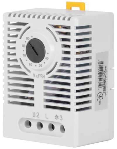 Hygrostat for electrical panels E.NEXT e.climat.temp.pro.h, 40–90% RH, 230 V AC, 5 A, DIN rail