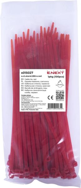 Cable ties E.NEXT e.ct.stand.280.4.red, 280×4 mm, red, 100 pcs.